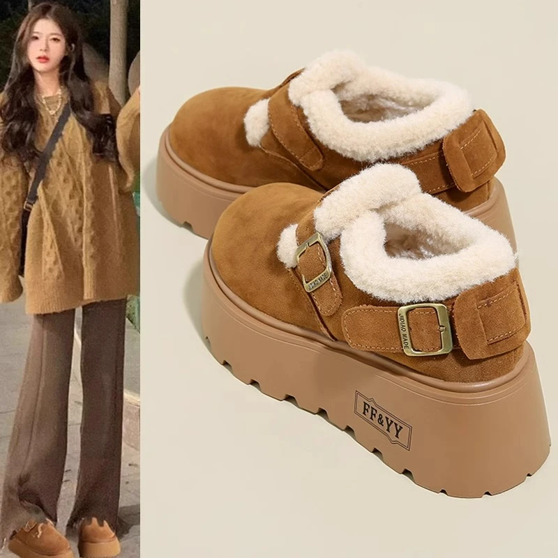厚底增高雪地靴女款勃肯鞋女2024新款冬季加绒保暖乐福鞋毛毛棉鞋