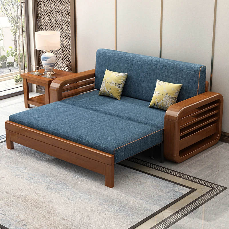 可折叠沙发床两用经济型新中式客厅布艺大小户型实木沙发床单人