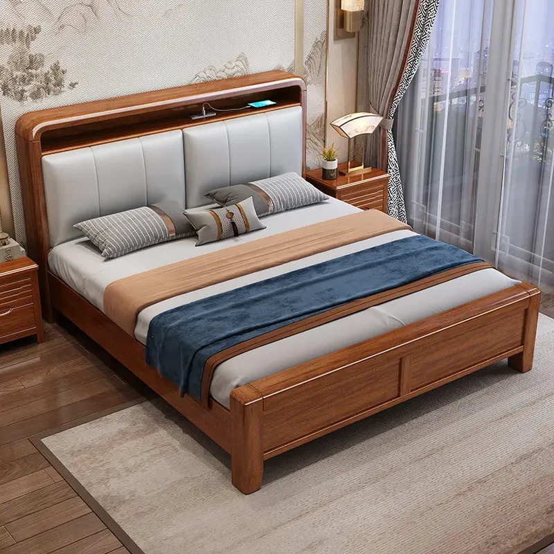 胡桃木实木床婚床家用主卧双人床现代简约卧室大床工厂直销储物床