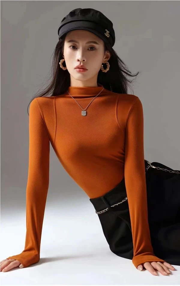 修身纯色显瘦打底衫网红修身爆款洋气大码秋冬保暖套头衫舒适上衣