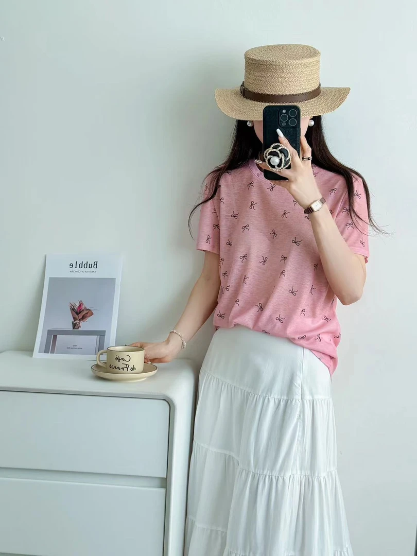 夏日印花圆领T恤休闲新款街头风夏季女款2025半袖时尚百搭套头女
