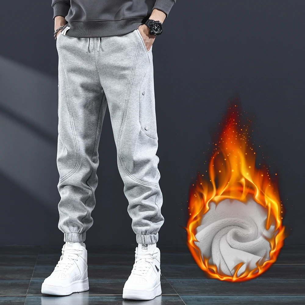 潮牌卫裤男冬季加绒加厚宽松束脚哈伦裤美式痞帅高级感重磅休闲裤