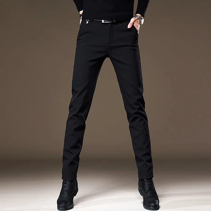 春秋款黑色休闲裤男刺绣高级感商务西裤韩版潮流修身弹力长裤子男