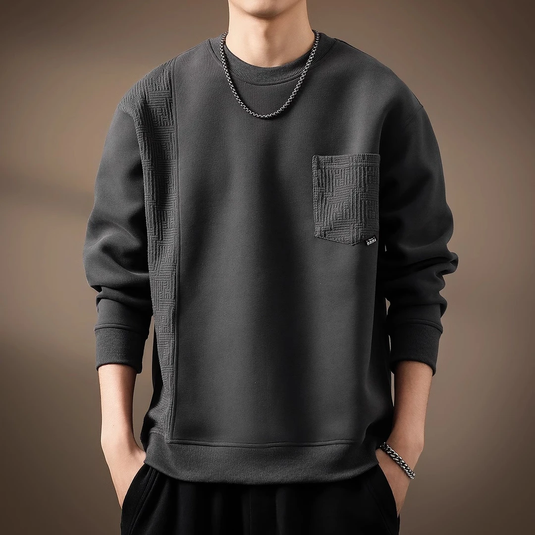 高端重磅420G拼接卫衣男士宽松大码秋季新款潮圆领打底衫美式上衣