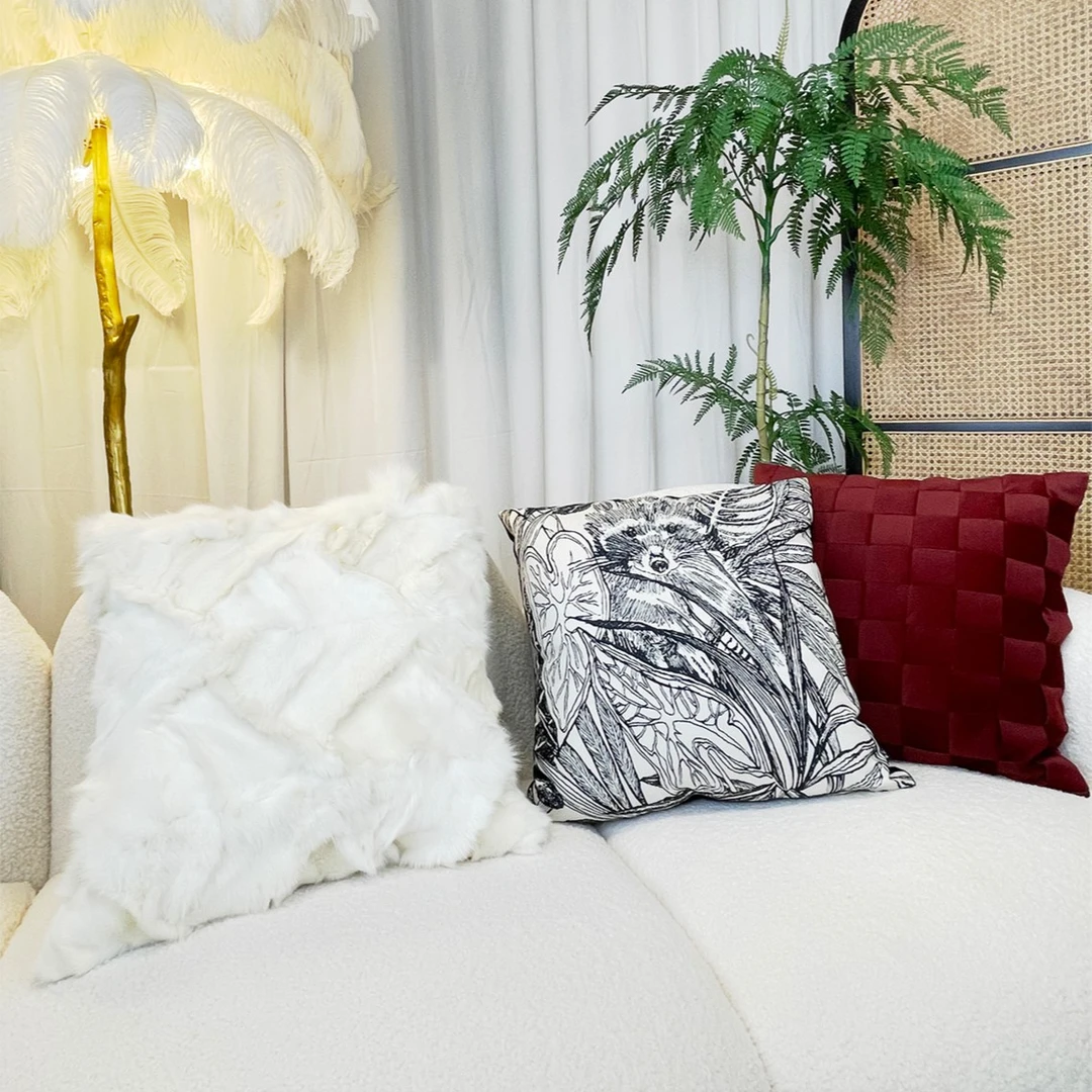 FALLINTO梵禧 丛林小浣熊画法式复古沙发抱枕设计感轻奢床头靠垫