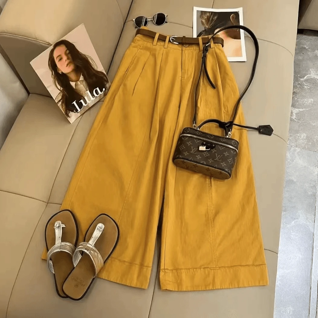 欧洲站明线拼接直筒裤阔腿裤女2024夏季新款宽松高腰休闲裤子