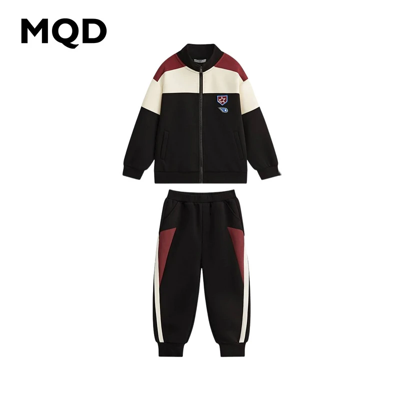 MQD儿童潮牌服装宝宝外出服装学院风运动休闲立领套装9641W2201