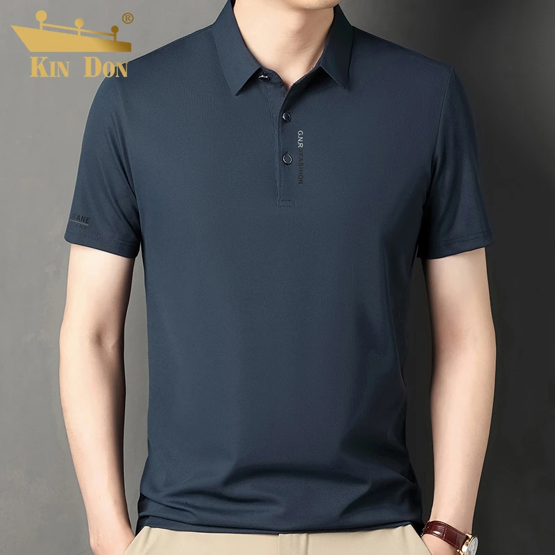 金盾免烫无痕冰丝凉感新款纯色时尚弹力抗皱polo衫翻领薄款爸爸装