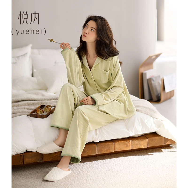 悦内【海岛绒】冬季保暖绒女士家居服加厚加绒双层绒可外穿休闲套装