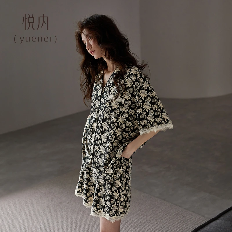 悦内2024新款睡衣女士夏季莫代尔短袖短裤家居服夏款冰丝薄款套装