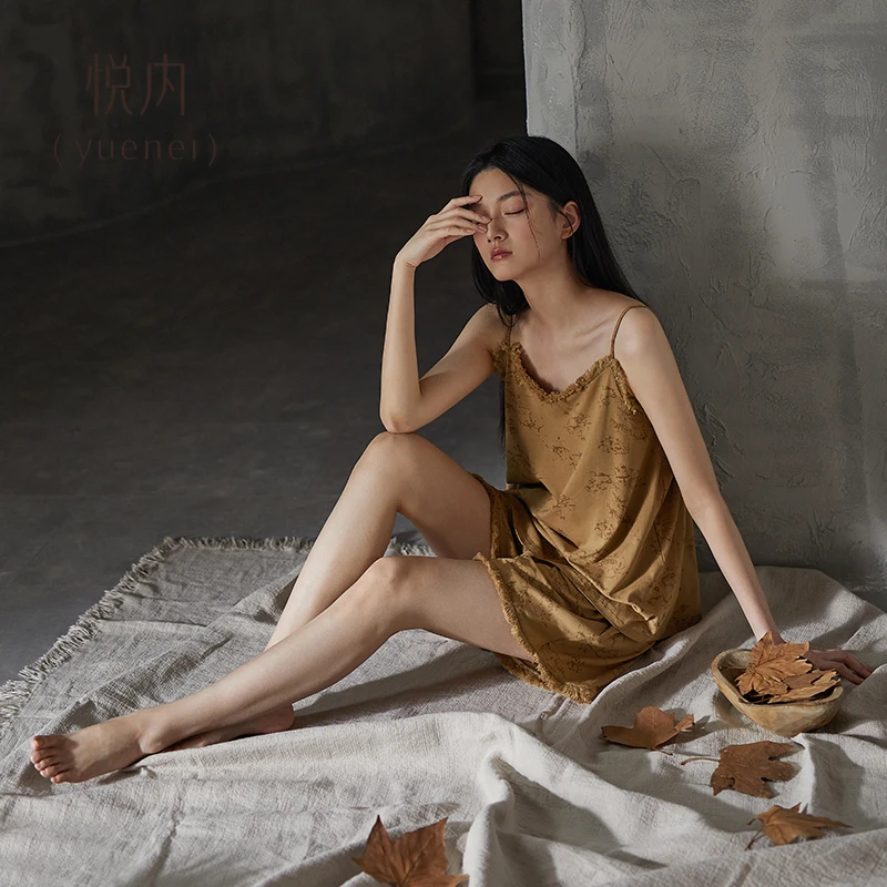 悦内带胸垫一体睡衣女士夏季夏款无袖吊带背心短裤纯棉休闲家居服