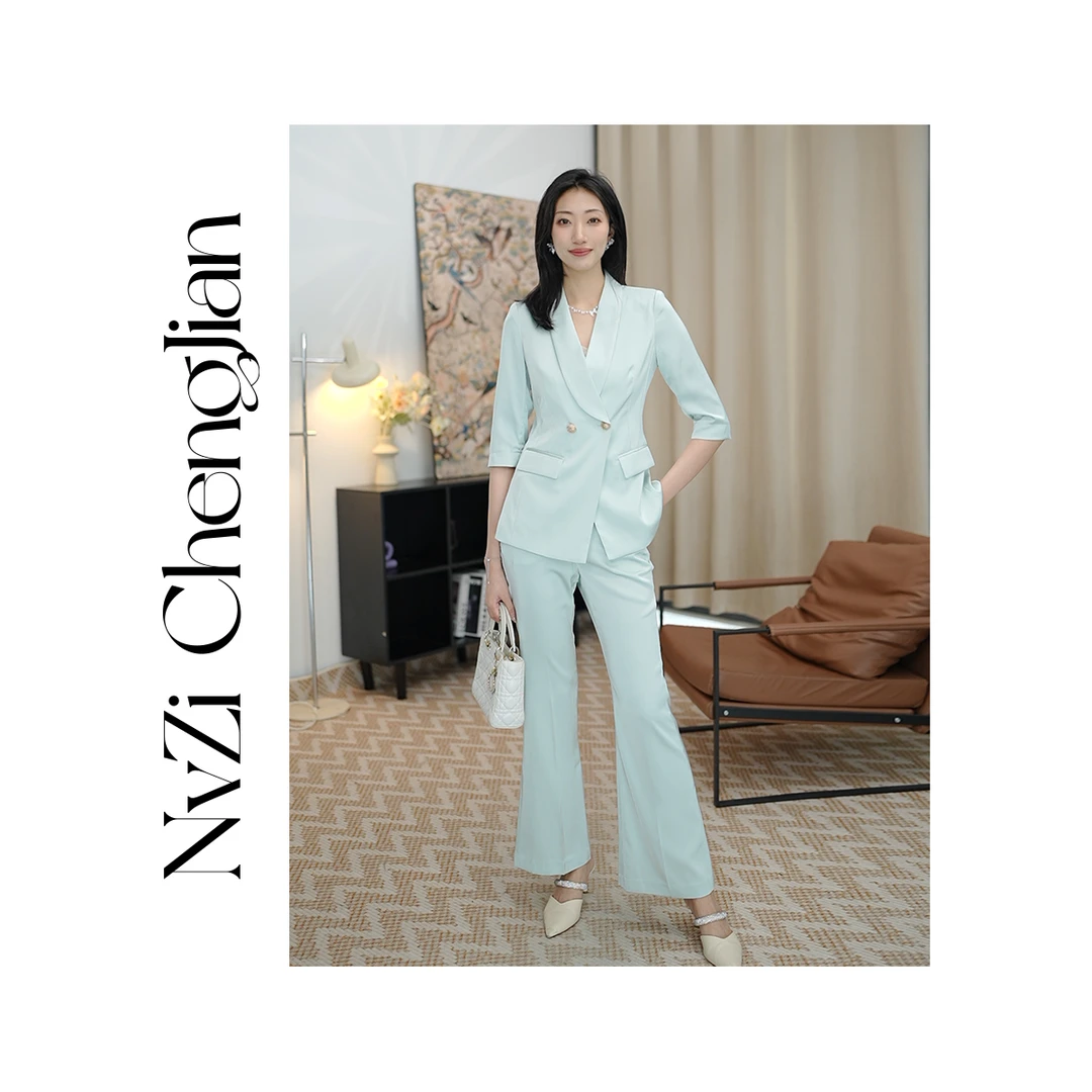 女子成鉴 纯色高级感气质女神范西装套裤通勤职业装2025 D-CP1766