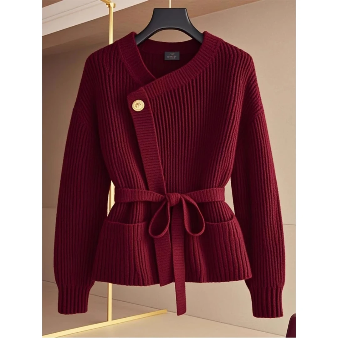 法式安可拉红针织毛衣外套女秋冬新款宽松慵懒风高级感超好看上衣