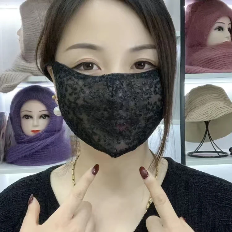 网红同款夏季防晒口罩成人女款外面刺绣里面网纱超薄洋气