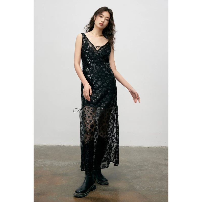 【小江专属】 时髦精bi入 亮片重工暗黑妩媚透视感长短礼服连衣裙