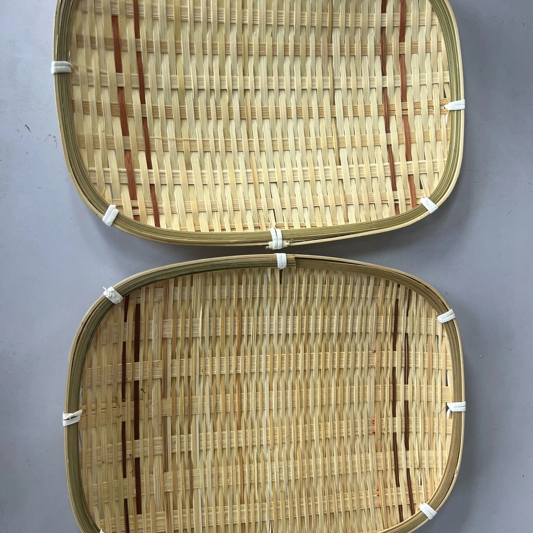 竹编果盘零食盘买一赠一纯手工家用编织