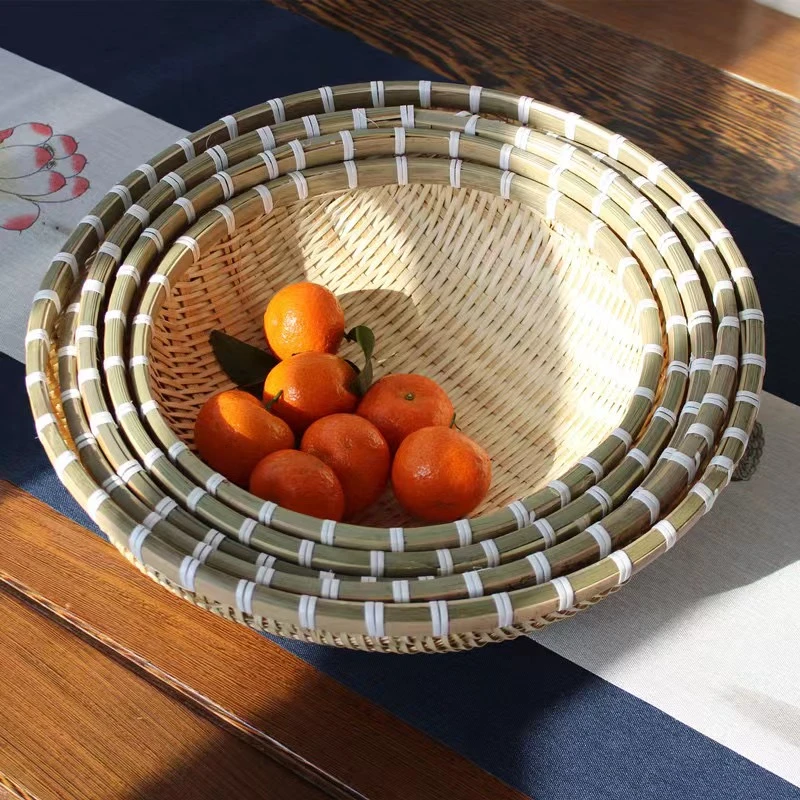 家用家用创意篮子圆形编篮   竹编纯手工田园风竹编簸箕竹制品