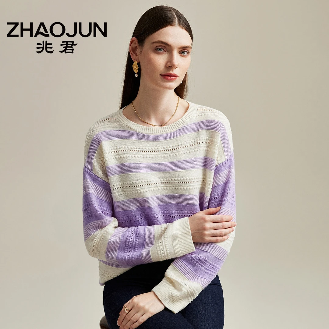 zhaojun/兆君撞色圆领保暖套衫24秋冬百搭时尚女式羊毛衫ZSS7252