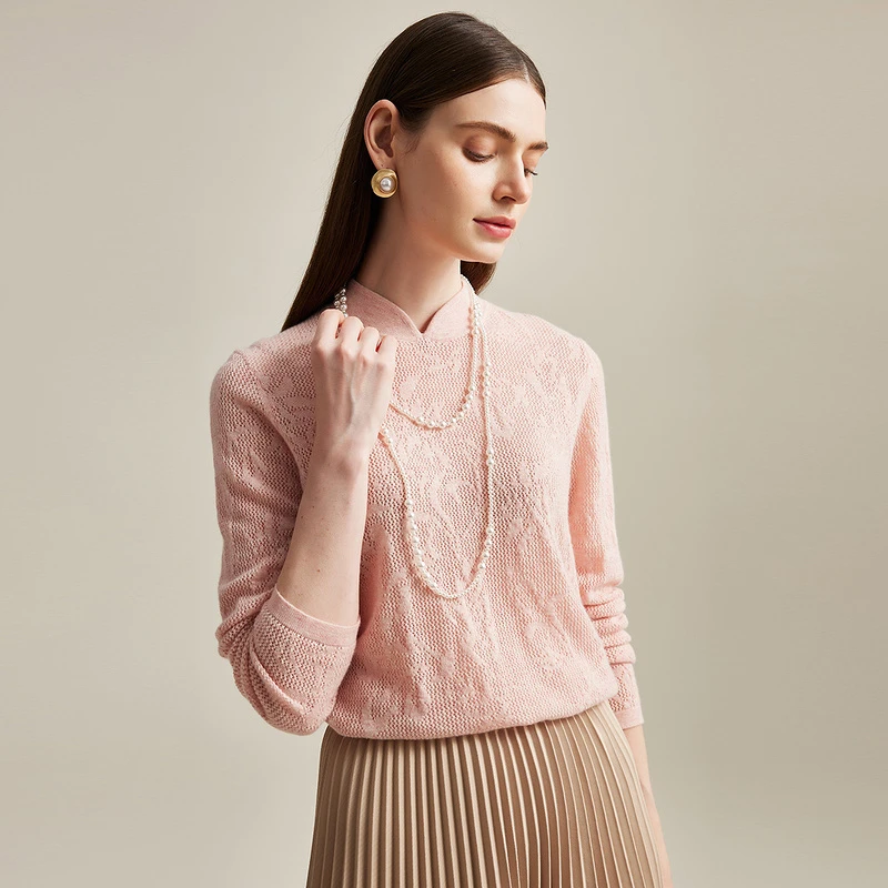 zhaojun/兆君24秋冬新款中式旗袍领气质长袖女士羊绒衫ZSS4230