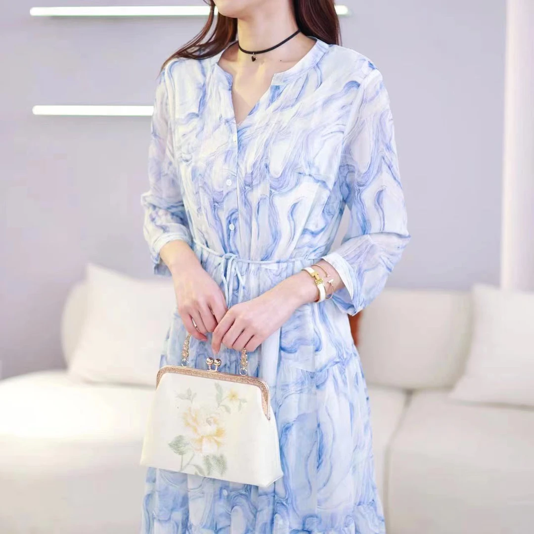 COMOBOCA/科蒙·博卡显瘦气质连衣裙春夏桑蚕丝碎花裙KXRRYL8196