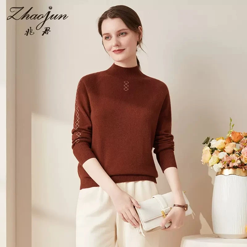 zhaojun/兆君羊绒秋冬百搭休闲女士纯色半高领打底针织衫ZSQ2214