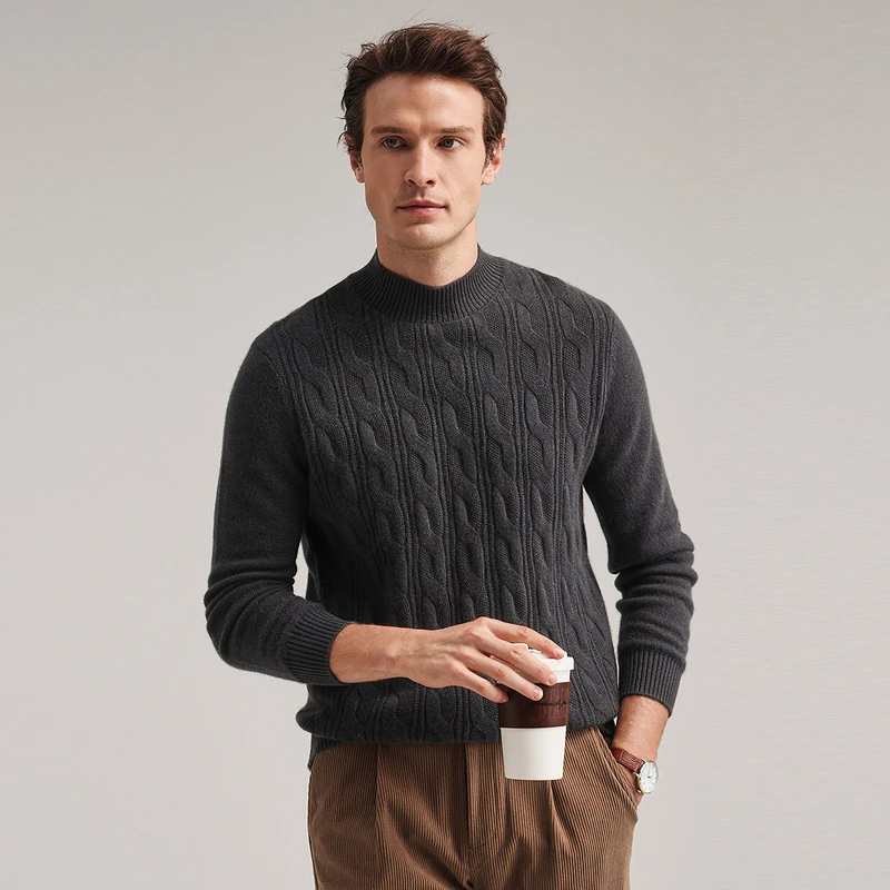 zhaojun/兆君加厚简约百搭24秋冬男半高领套衫绞花羊绒衫ZSS4743