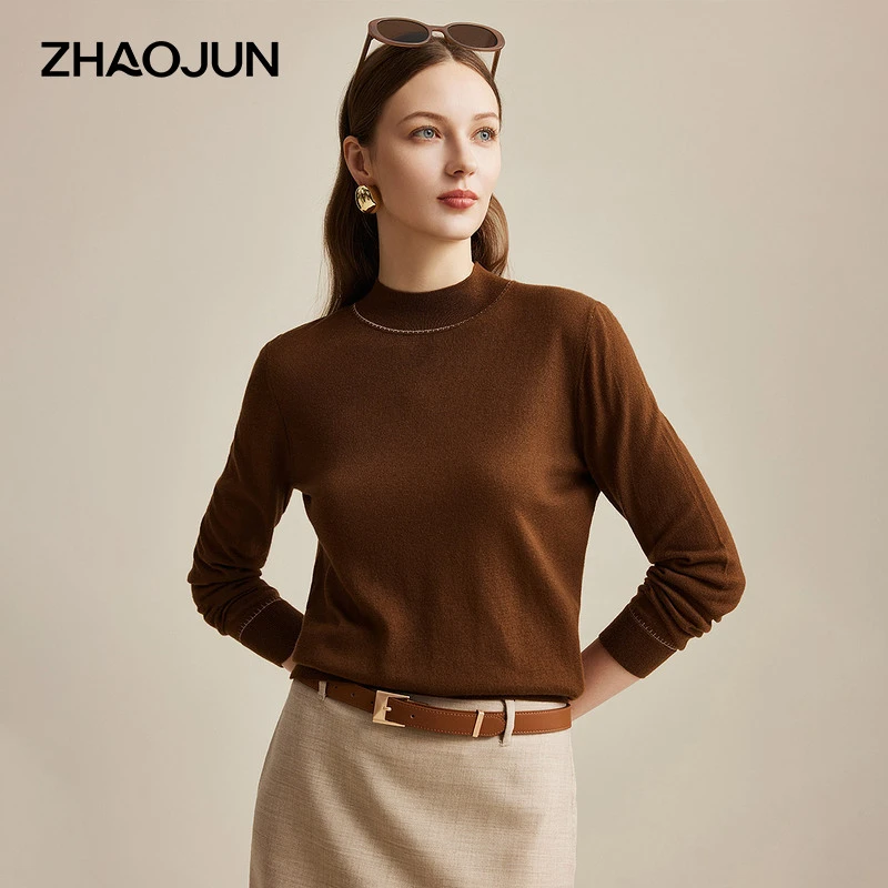 zhaojun/兆君秋冬新款半高领简约纯色打底精纺羊毛衫ZSS2006