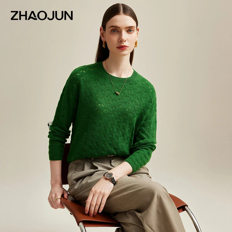 zhaojun/兆君24秋冬新款圆领套衫小落肩长袖宽松羊绒衫ZSS1211