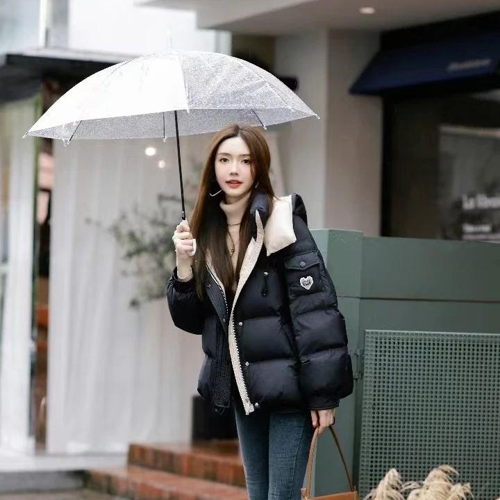 韩版爱心款女士羽绒外套短款时尚休闲加厚保暖冬季洋气3