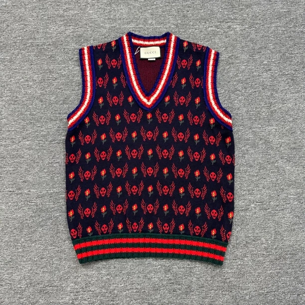 GUCCI/古驰 骷髅logo羊毛针织马甲/98新/M码/WL0180