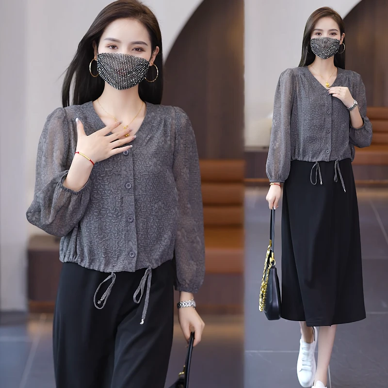 9519时尚气质百搭小衫年轻妈妈洋气薄款外套女显瘦两件套春秋新款