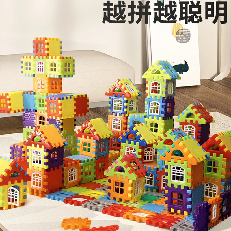 【粉丝福利】可开窗儿童拼装房子积木92片搭建城堡男女益智玩具