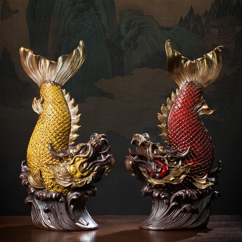 陶瓷鳌鱼摆件龙鱼化龙瑞兽螭吻鸱吻办公室家居装饰品