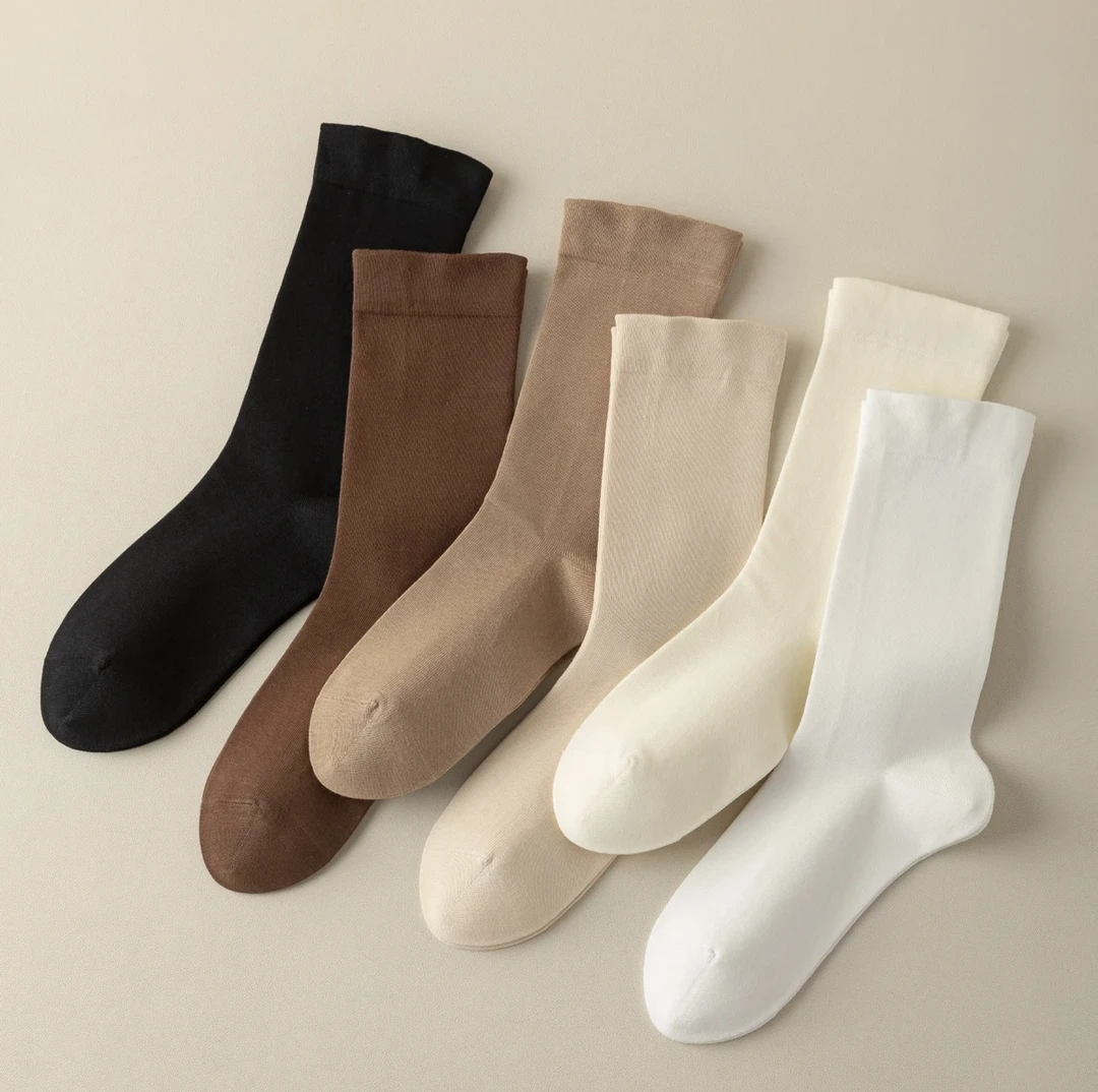 【无骨袜六双装】纯色百搭松口双针双路无骨中筒袜子柔软透气吸汗