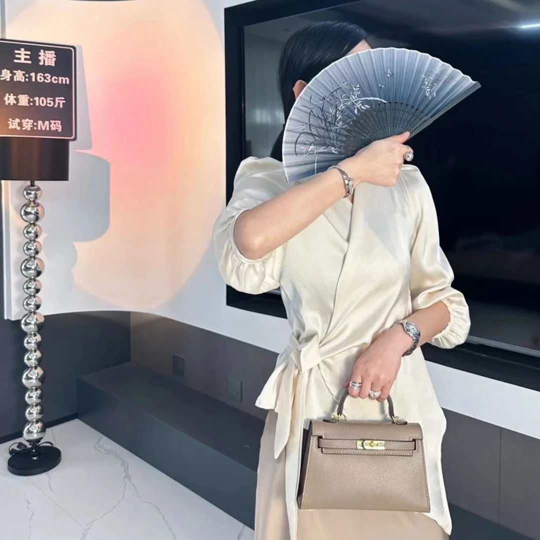 春夏百搭显瘦轻熟风设计感绑带V领紫色系带衬衫法式收腰小众衬衣