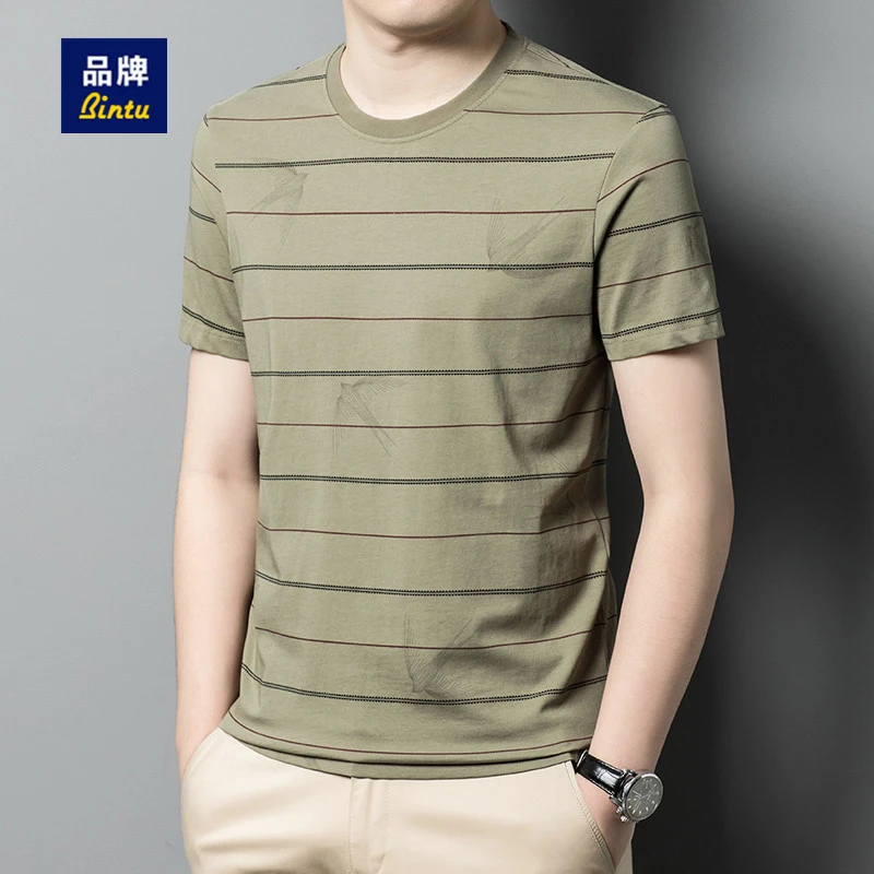 夏季BINTU官方男装男士短袖t恤轻奢高档休闲透气圆领亲肤半袖上衣