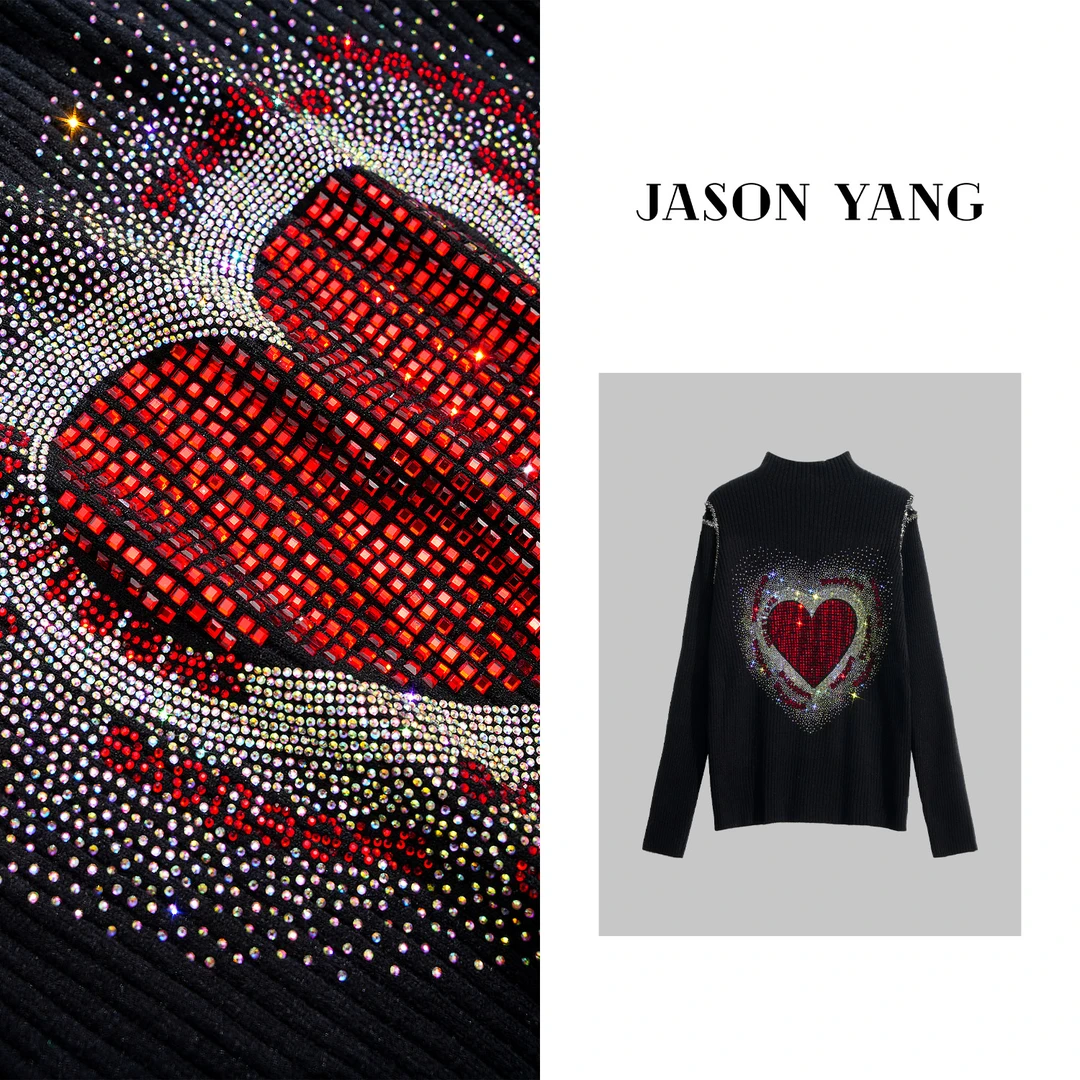 丽丽家 秋冬新款欧货爱心珠子彩色烫钻毛衣