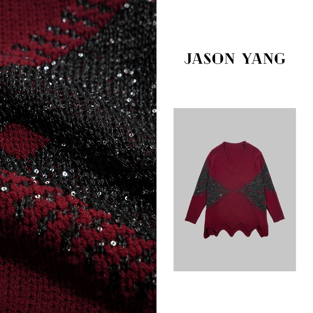 丽丽家 秋冬新款时尚烫钻百搭亮片重工慵懒风毛衣