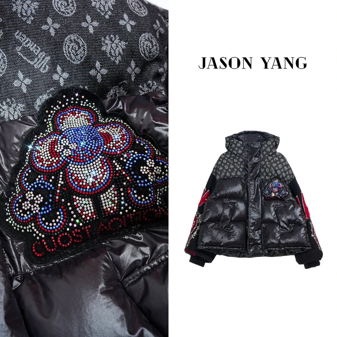 丽丽家 冬季新款字母爱心拼时尚加厚棉服