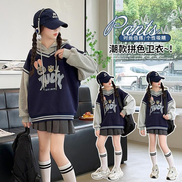 兔子警官卫衣原创朱迪假两件女童秋冬季加绒上衣可爱新款外套厚