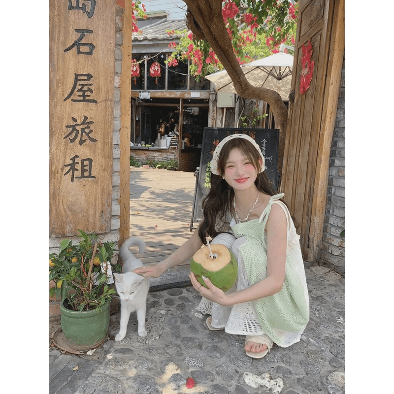 布丁【薄荷糖】两面穿不规则吊带裙/拼接镂空直筒阔腿裤两件套装