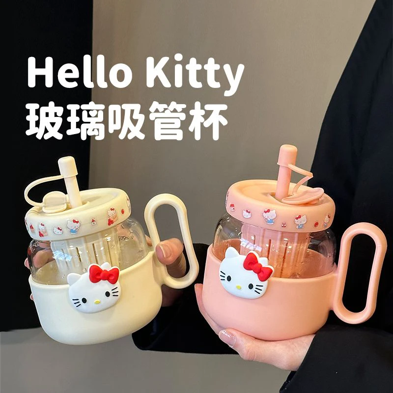 防摔玻璃吸管女生可爱高颜值水杯学生耐高温大容量杯子便携家用杯
