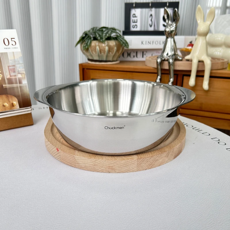 18/10不锈钢盆双耳火锅盆加厚三层钢煎盘干锅菜盆发面盆洗菜盆