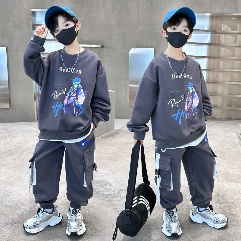 儿童装男童套装夏装秋装长袖新款中大童帅气男孩春秋季卫衣两件套