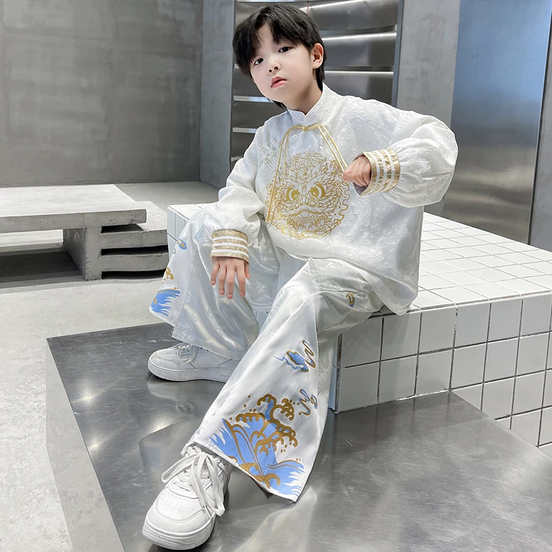 男童汉服套装春秋新中式唐装2024新款国风盘扣表演服宽松演出服装