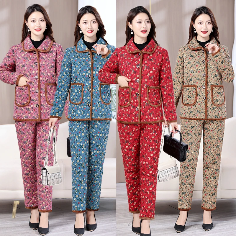 两件套 加绒加厚 日常穿 棉裤+棉袄外套  早晚天冷 可外穿 在家穿