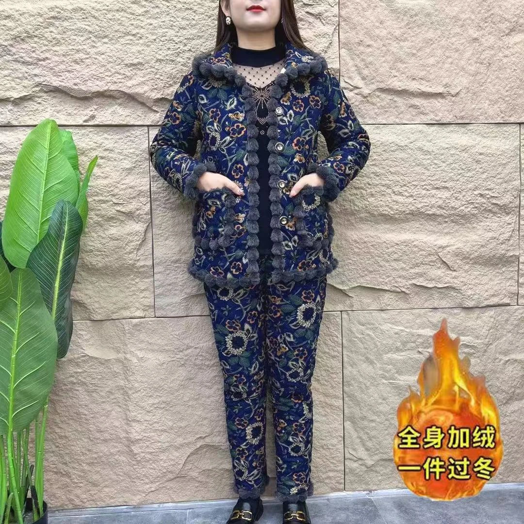 两件套 加绒加厚 日常穿 棉裤+棉袄外套  早晚天冷 可外穿 在家穿