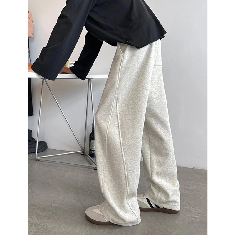 美式白灰色重磅卫裤男款秋冬休闲运动裤子高街vibe拖地直筒阔腿裤