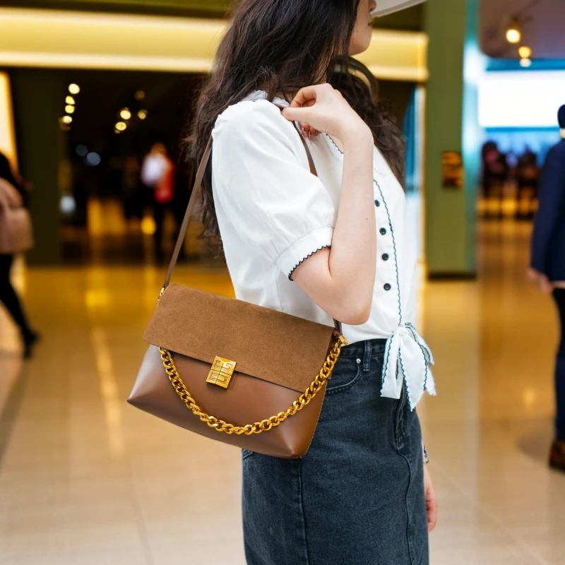 SR【长28宽8高19】棕色港风方包腋下包纯色百搭款女士单肩包