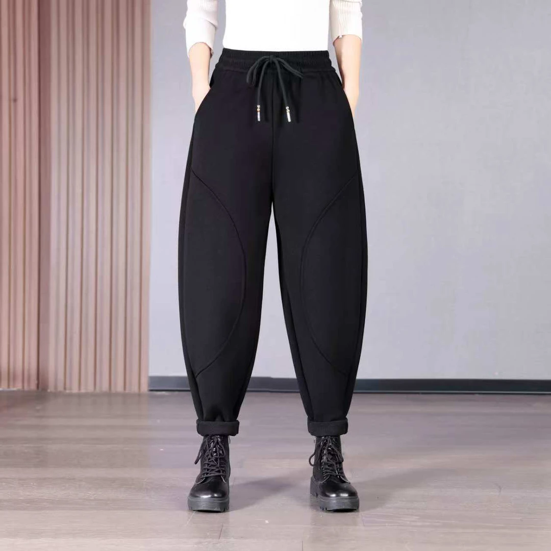 680加绒加厚冬季保暖哈伦裤进口棉芯纱面料